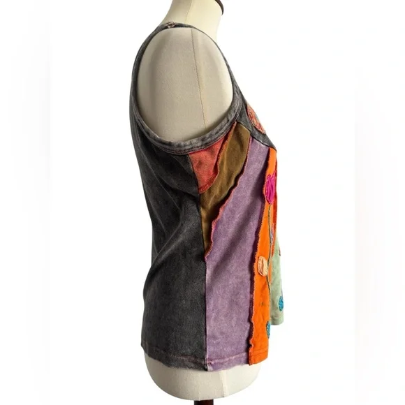 Unbranded bohemian Style Tank Cotton Patchwork Floral Embroidery Tank Top Size L - Picture 2 of 9